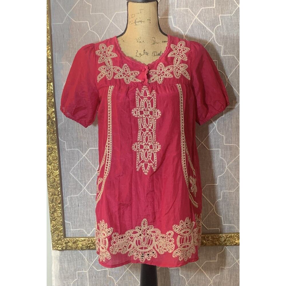 HAZEL TOP BOHO SILK ANTHROPOLOGIE SZ S GYPSY NWT FESTIVAL HIPPIE GEOMETRIC TUNIC
